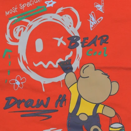 ست تیشرت آستین کوتاه و شلوارک پسرانه مدل خرس PJ1146 رنگ نارنجی