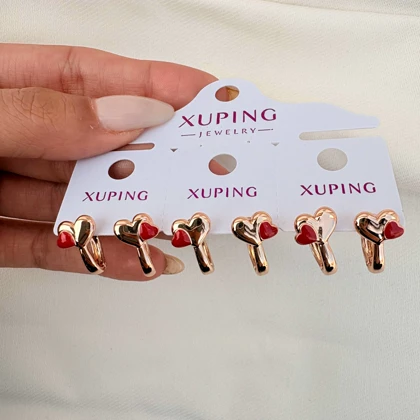 گوشواره قلب طلایی و قرمز ژوپینگ