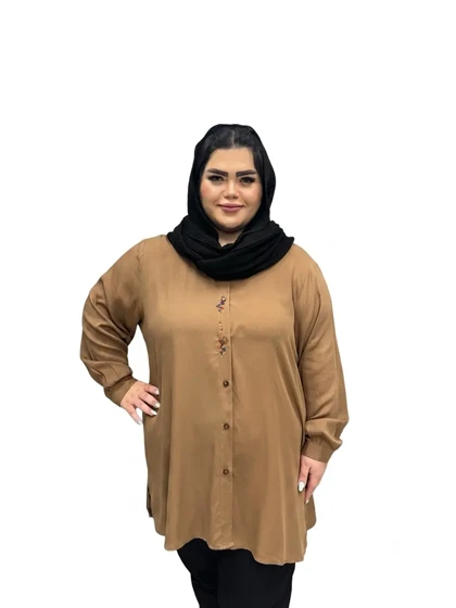 شومیز مانتویی سایز بزرگ زنانه نخی طرح گلدوزی خوشه ای
