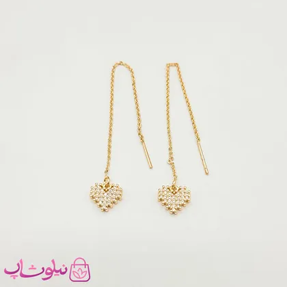 گوشواره بخیه ای YSX قلب طلایی نگین‌دار