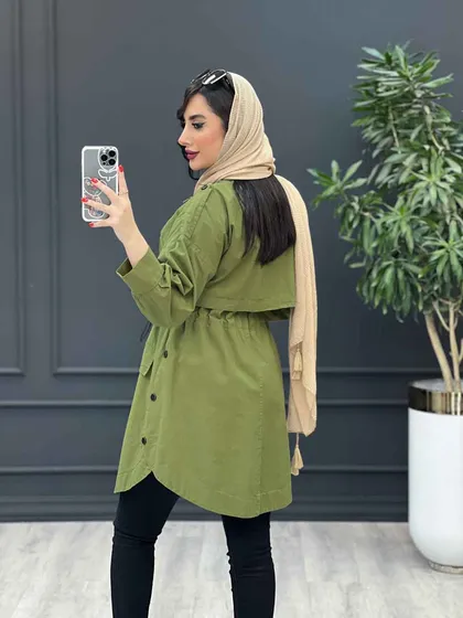 مانتو لینن کمرگت بغل سه دکمه