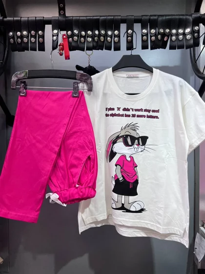 ست دخترانه تیشرت آستین بلندشلوار باگزبانی