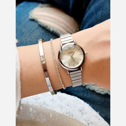 ساعت مچی زنانه کوشی شیشه الماسی بند استیل ریلیباتری اضافی