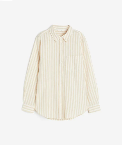 شومیز راه راه پهن کرم سفید CH655