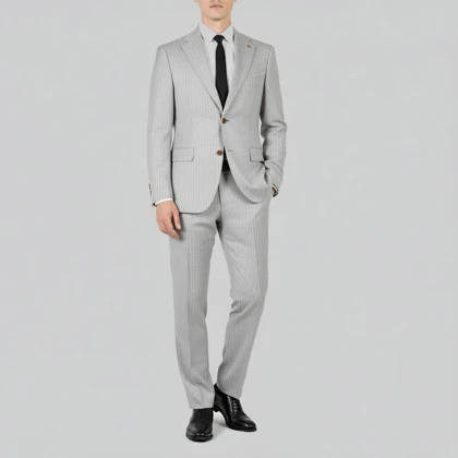 کت و شلوار دو دکمه طوسی روشن راه راه