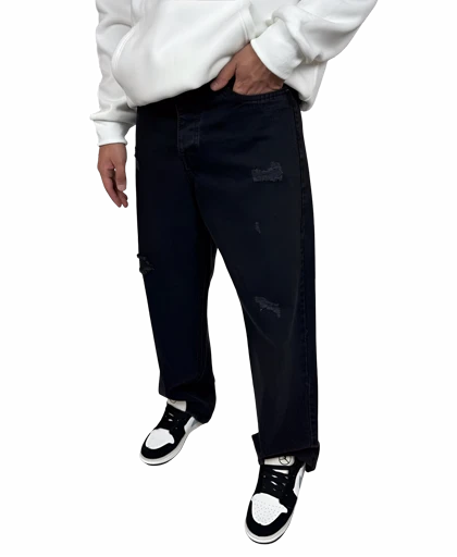 شلوار جین مردانه بگ فیت - مدل امبره (Ombre Wash) سایه روشن - رنگ دودی/مشکی