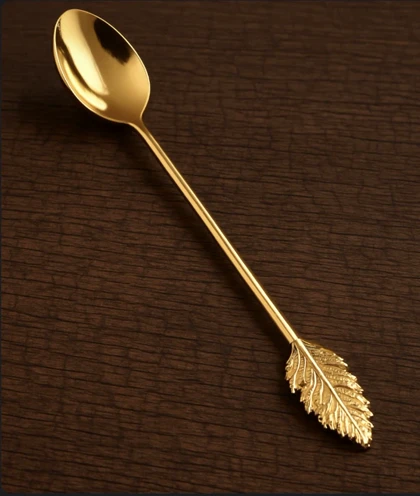 قاشق چای خوری طلایی طرح برگ
