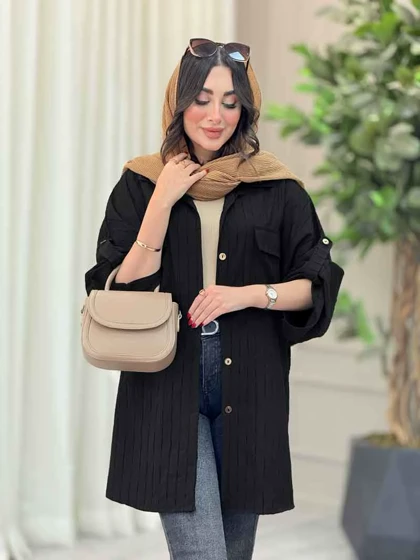 مانتو پانچ آستین پاگن جیب پاکتی