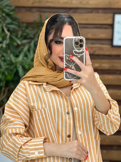 مانتو لینن پشت دکمه راه راه