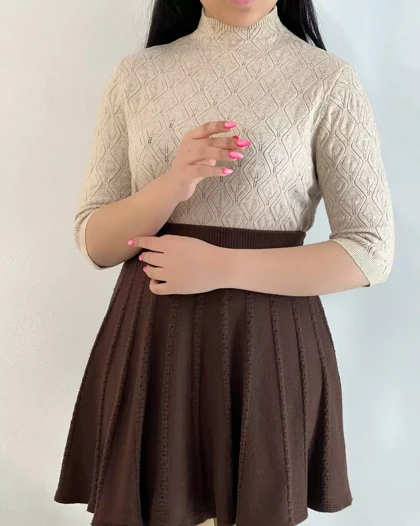 بلوز بافت آستین سه ربع یقه ایستاده کد 5488