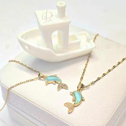 گردنبند دلفین سنگ و نگین استیل همراه باکس