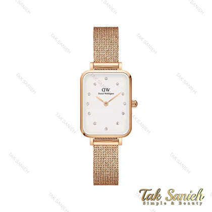 ساعت دنیل ولینگتون زنانه کوادرو رزگلد صفحه سفید نگین‌دار DW-4312-L