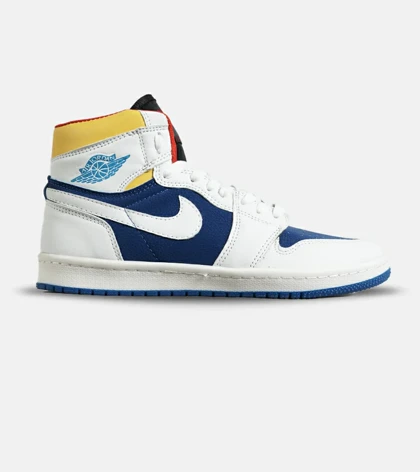 کفش کتانی مردانه و زنانه ساق‌دار سفید آبی زرد NIKE jordan 1