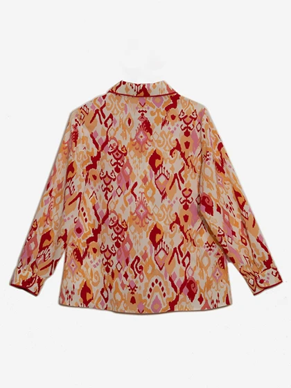 شومیز زنانه طرح دار کرپ الیزه یقه مردانه 30102