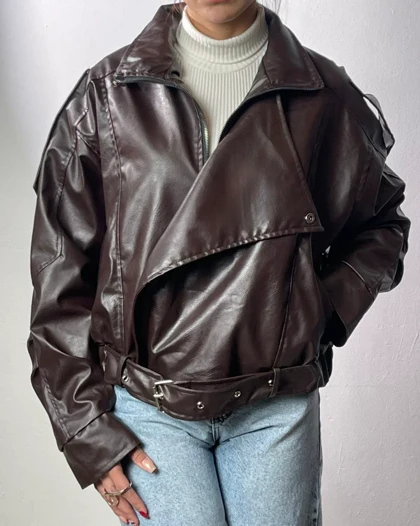 کت چرم دو یقه کد 100154