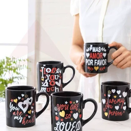 ماگ دسته دار سرامیکی مشکی طرح لاو