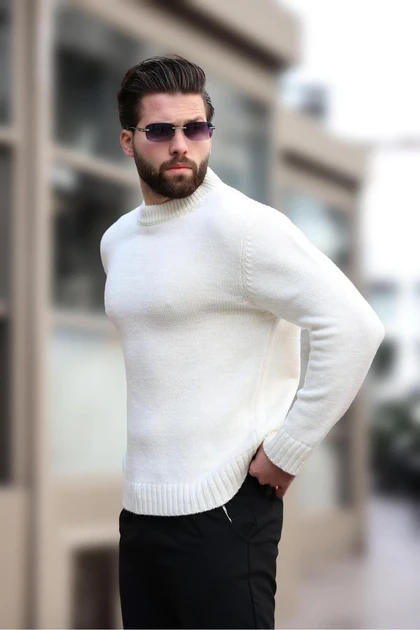 ژاکت بافتنی مردانه Ecru Crew Neck Overfit E7402