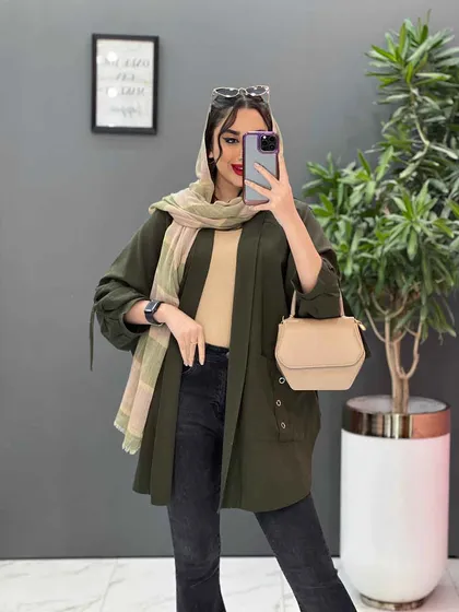 مانتو سرشونه بنددار جیب پرچی