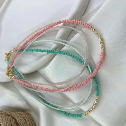گردنبند زنانه مهره ای سه لاین مدل مرجان طرح تابستانی رنگی