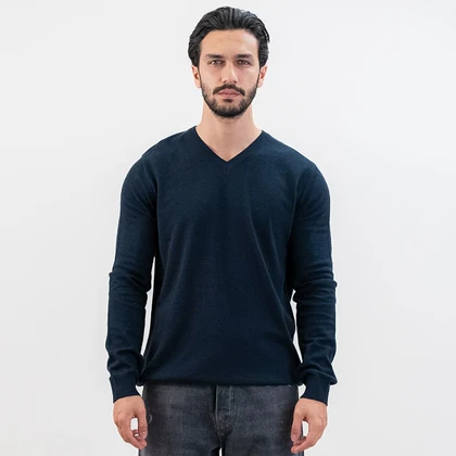 پلیور بافت اسلیم فیت یقه هفت مردانه - 03252357