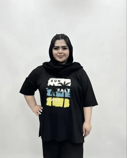 تیشرت سایز بزرگ زنانه طرح نخل