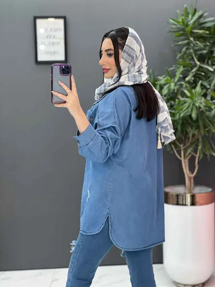 مانتو جین زاپ‌دار جیب پاکتی