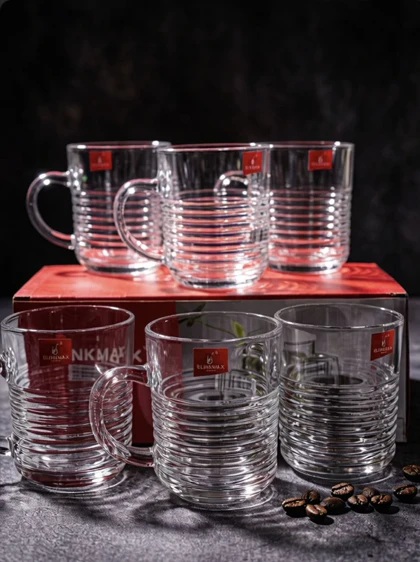 لیوان 6 عددی چای خوری دسته دار شیاردار