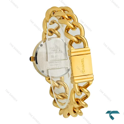ساعت شنل زنانه بند کارتیری طلایی صفحه سفید دورنگین Chanel-7960-L