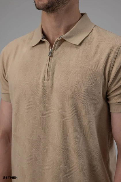 تیشرت یقه دار نیم زیپ ژاکارد اولد مانی