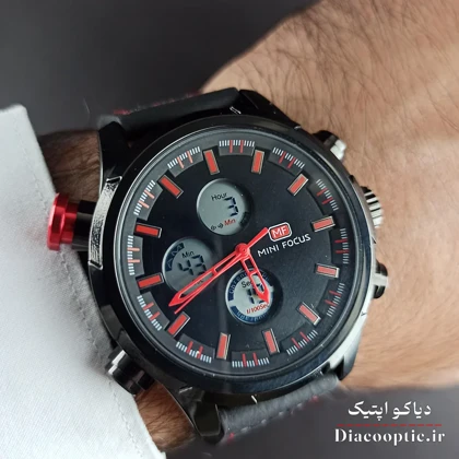 ساعت مچی مردانه اورجینال موتور ژاپنی دو زمانه برند مینی فوکوس مدل Mf0066G.02 بند چرم