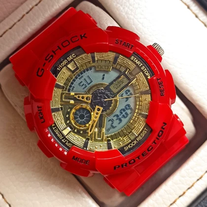 ساعت مچی اسپرت طرح جیشاک 110 رنگ قرمز صفحه طلایی