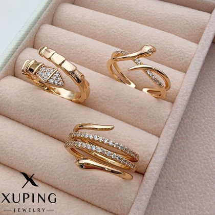 انگشتر ژوپینگ طلایی طرح مار نگین‌دار فری سایز