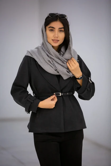 پالتو زنانه لامر تک دکمه کمر پرچ