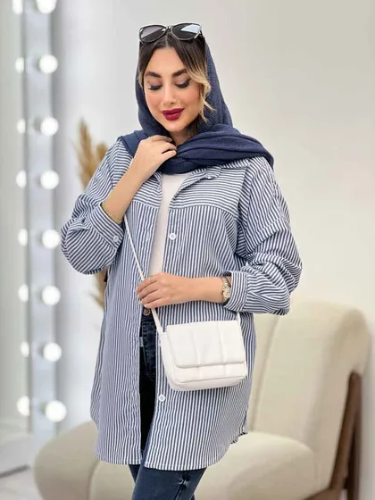 شومیز راه راه برش‌دار