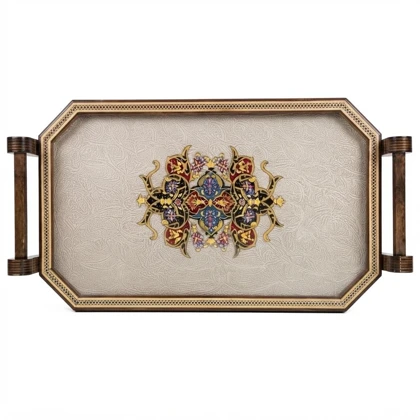 سینی چوبی دور خاتم کار دست کد m0327 گالری ساعت ضرابی