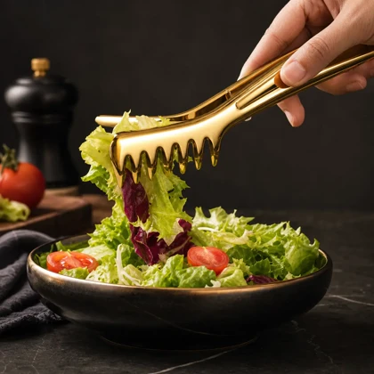 انبر سالاد استیل طرح چنگکی طلایی