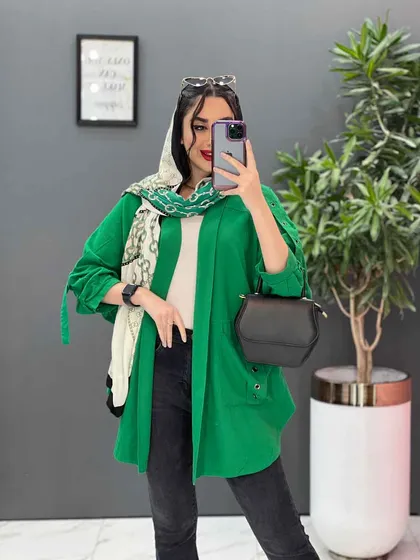 مانتو سرشونه بنددار جیب پرچی