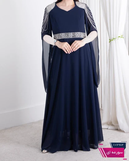 پیراهن مجلسی سرشونه و کمر سنگدوزی