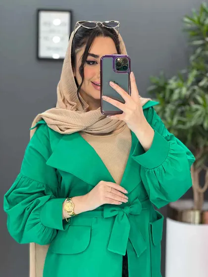 مانتو لینن آستین پفی جیب پفکی