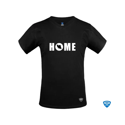 تیشرت نانو آنتی باکتریال ضدتعریق مردانه یقه هفت بسته مشکی طرح HOME IRAN