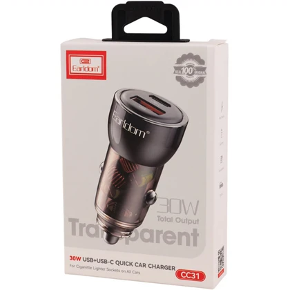 شارژر فندکی فست شارژ تایپ‌سی و USB خودرو 30 وات ارلدام Earldom CC31