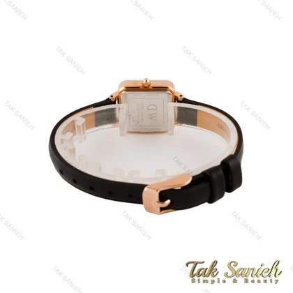 ساعت دنیل ولینگتون زنانه مربعی رزگلد بند چرم مشکی صفحه سبز DW-4804-L