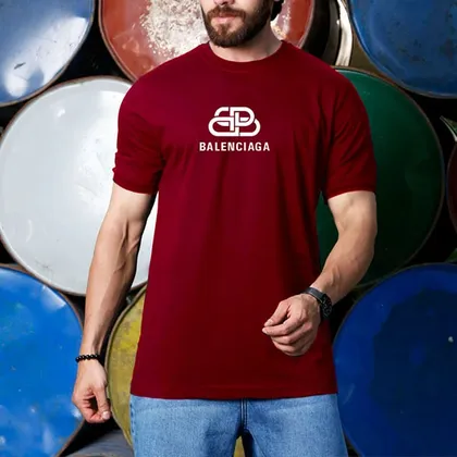 تیشرت مردانه رنگ جگری برند Balenciaga آستین کش