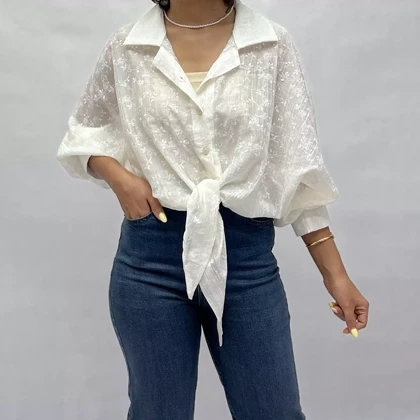 شومیز زنانه کراپ شیشه ای گل 002911247926