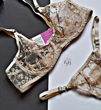 ست شورت و سوتین زنانه تور گاز طرح ژینوس رنگ بژ از برند TRT