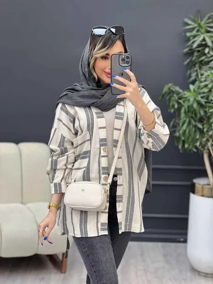 شومیز تک جیب راه راه پایین هلال