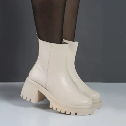 بوت و نیم بوت زنانه و دخترانه مدل بغل زیپ رنگ کرم کد M906