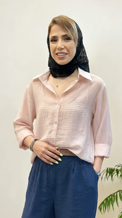 شومیز شیشه ای با تاپ پشت دکمه پاستا