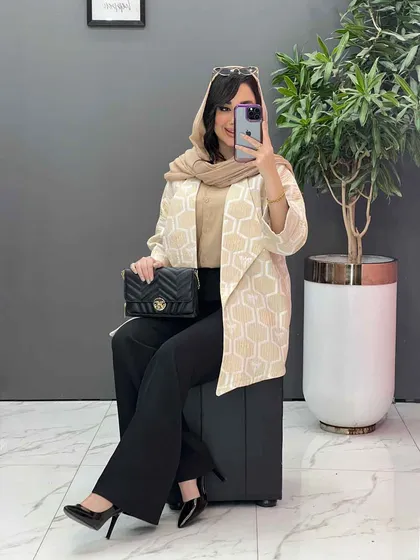 مانتو ژاکارد کتی آستین دوبل