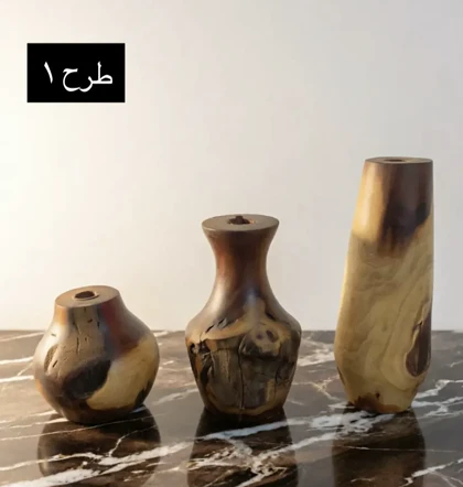 گلدان سه عددی نقش برجسته چوبی